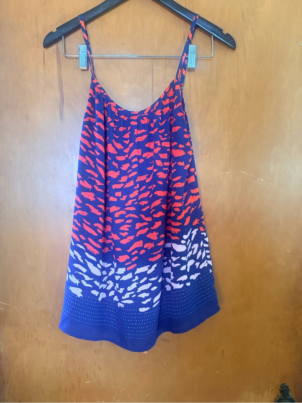 CAbi Navy and Coral Abstract Print Spaghetti Strap Tank Top